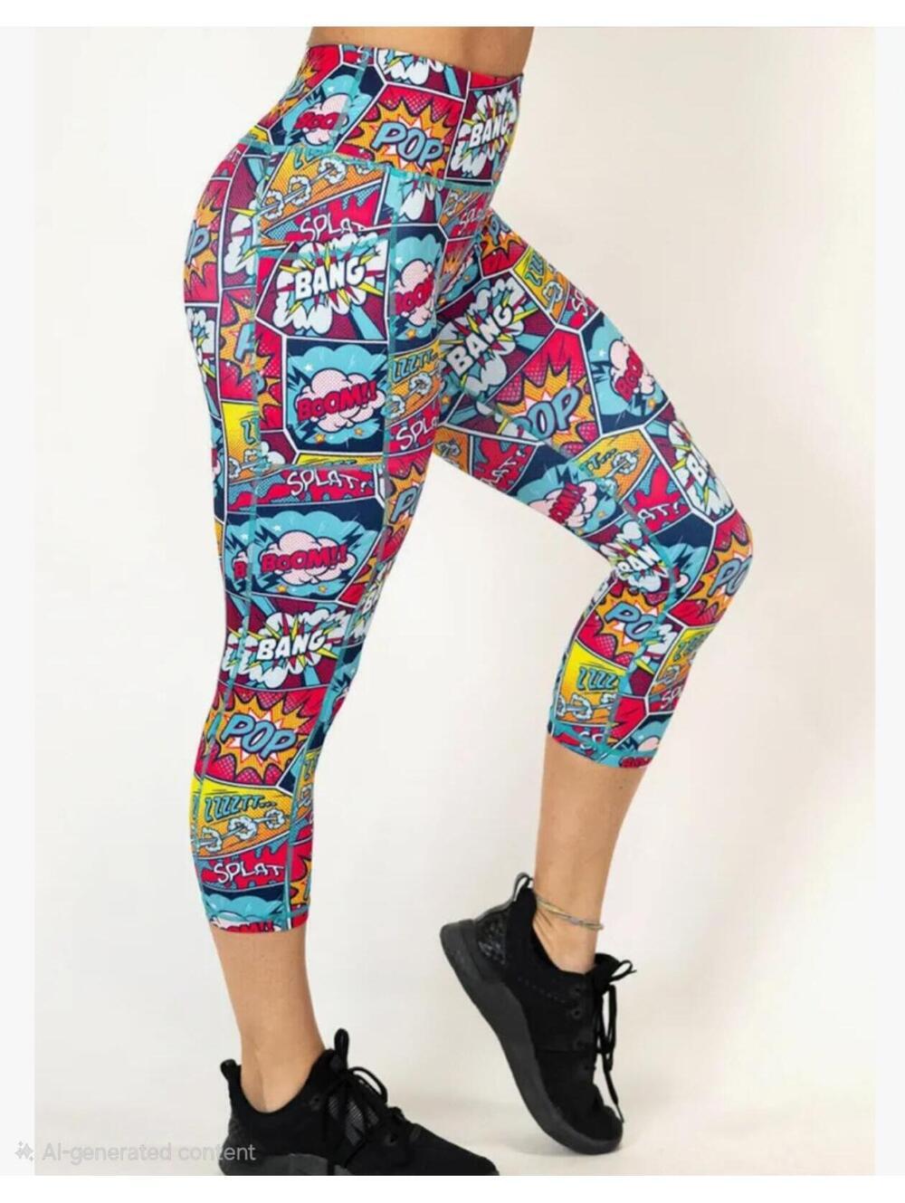 Constantly Varied Gear Comic Pop Art Leggings Colorful Workout size Medium